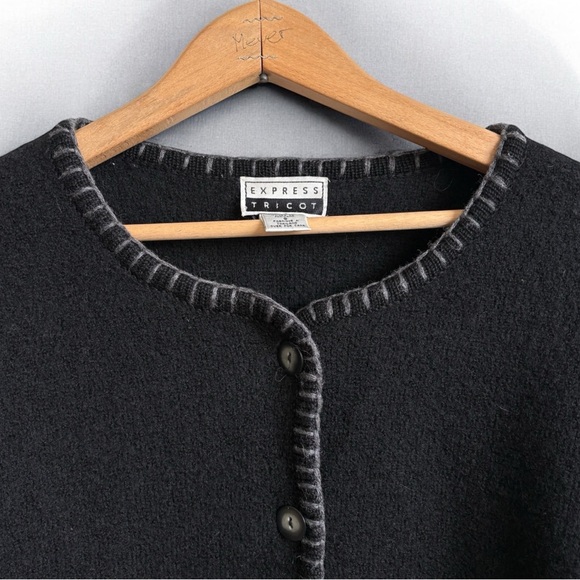 Vintage Express Tricot 100% Wool Black Cardigan Sweater  SMALL - Picture 3 of 7
